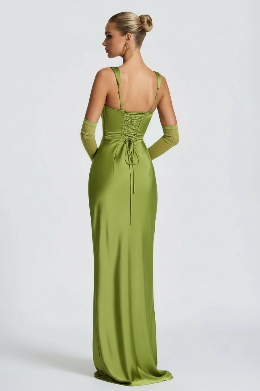 Vestido de Fiesta Largo Verde con Escote