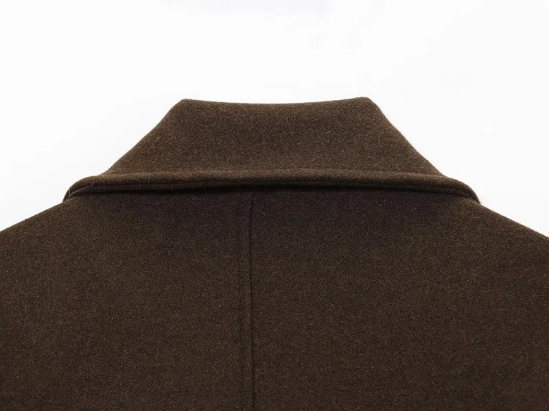 Abrigo de Paño Largo Cruzado Marrón