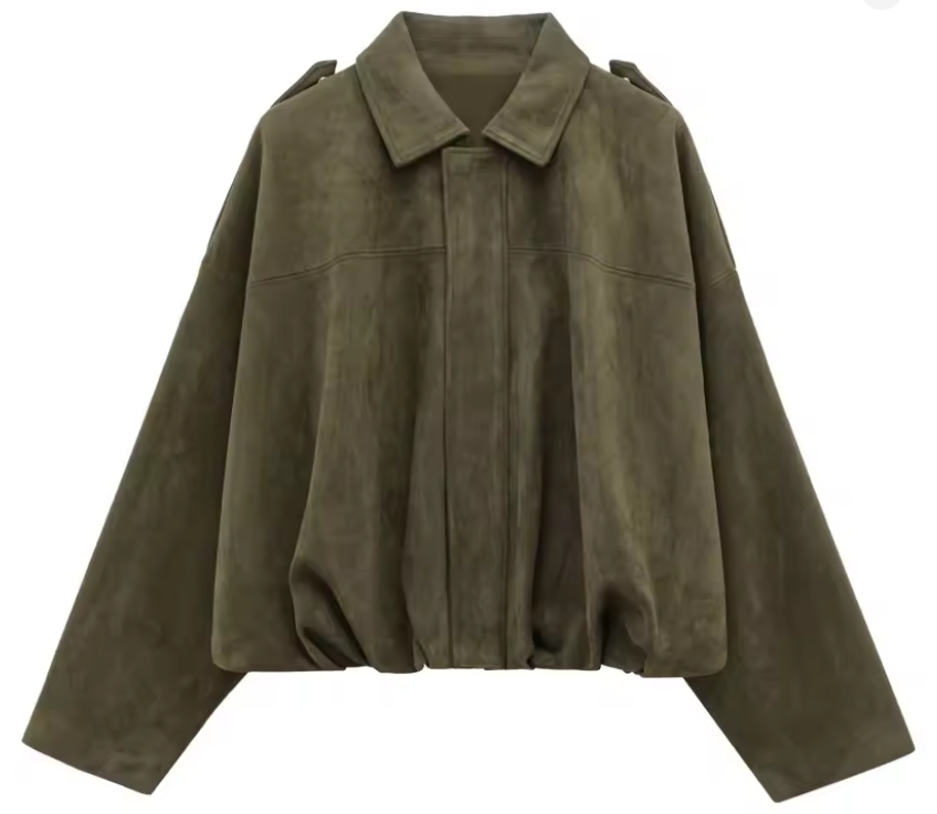 Chaqueta Bomber de Gamuza Premium con solapa y cremallera para Mujer