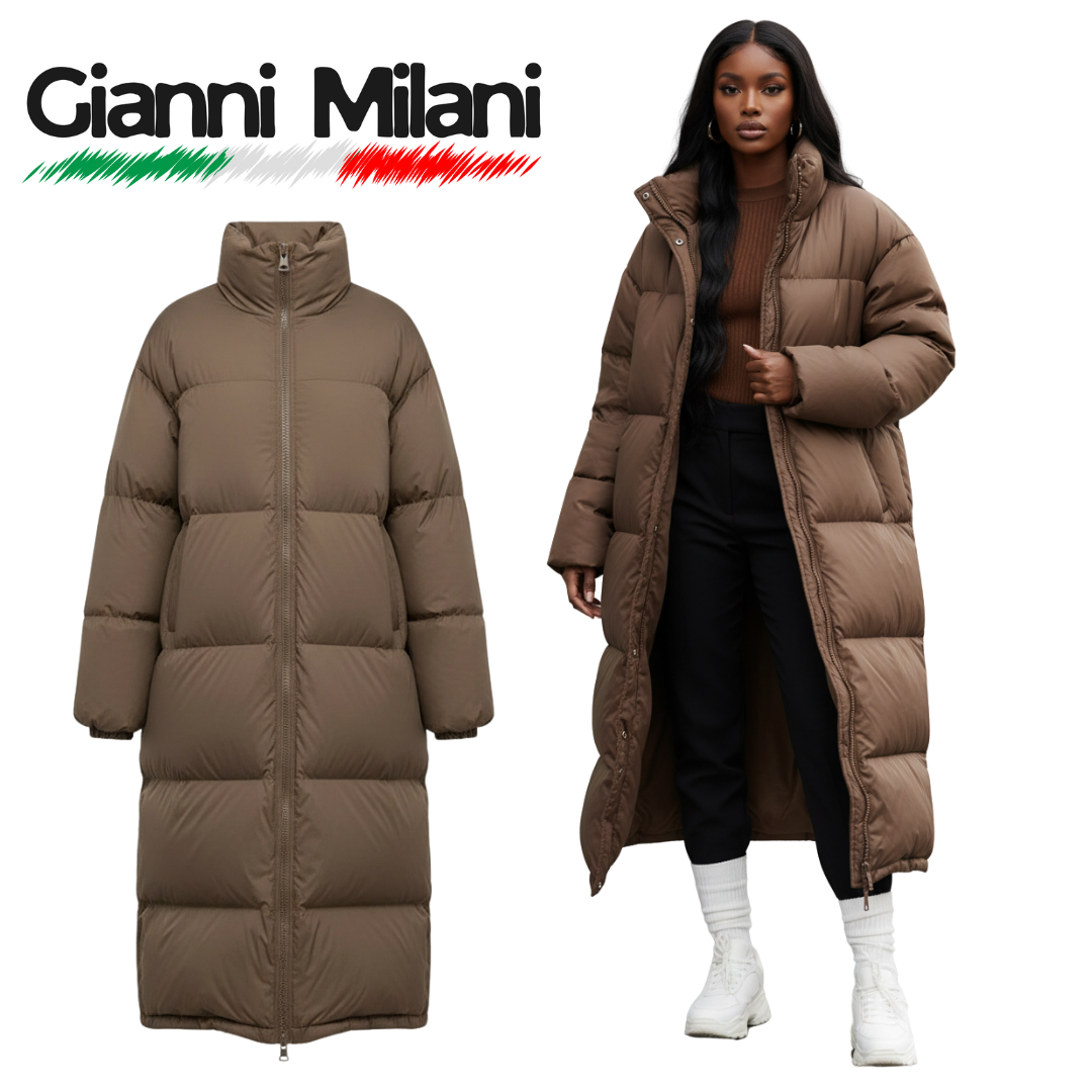 Chaquetón Largo de Plumas Marrón