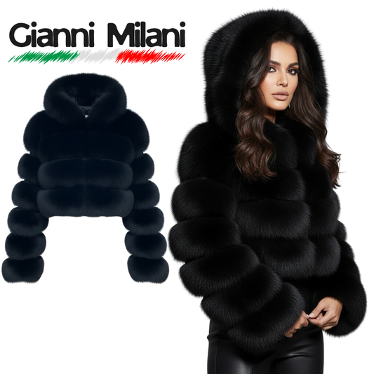 Abrigo de Pelo Negro con Capucha