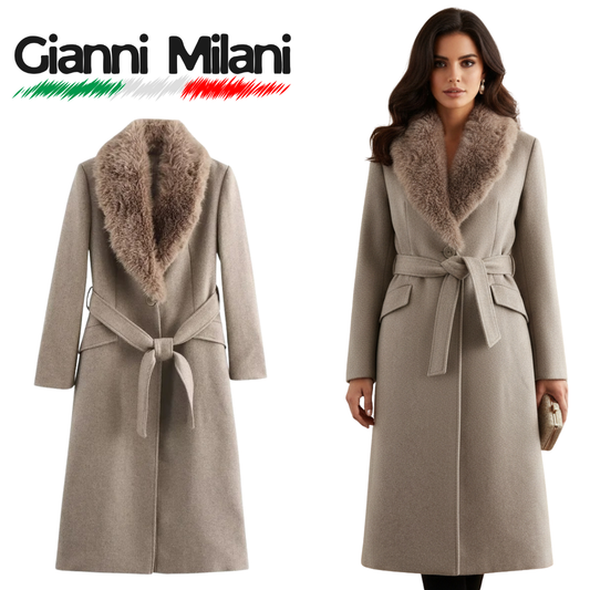 Abrigo Largo Marrón con Solapas de Pelo