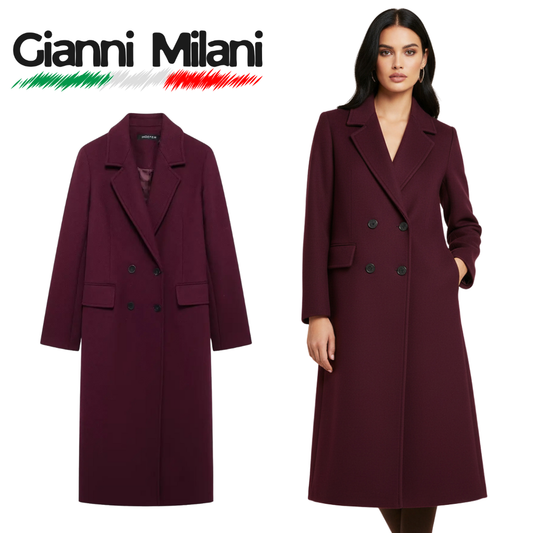 Abrigo Clásico de Paño Largo Granate