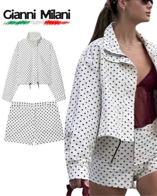 Conjunto Blanco de Lunares Negros