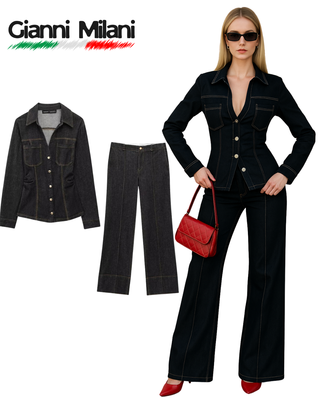 Conjunto de camisa vaquera con pantalón acampanado