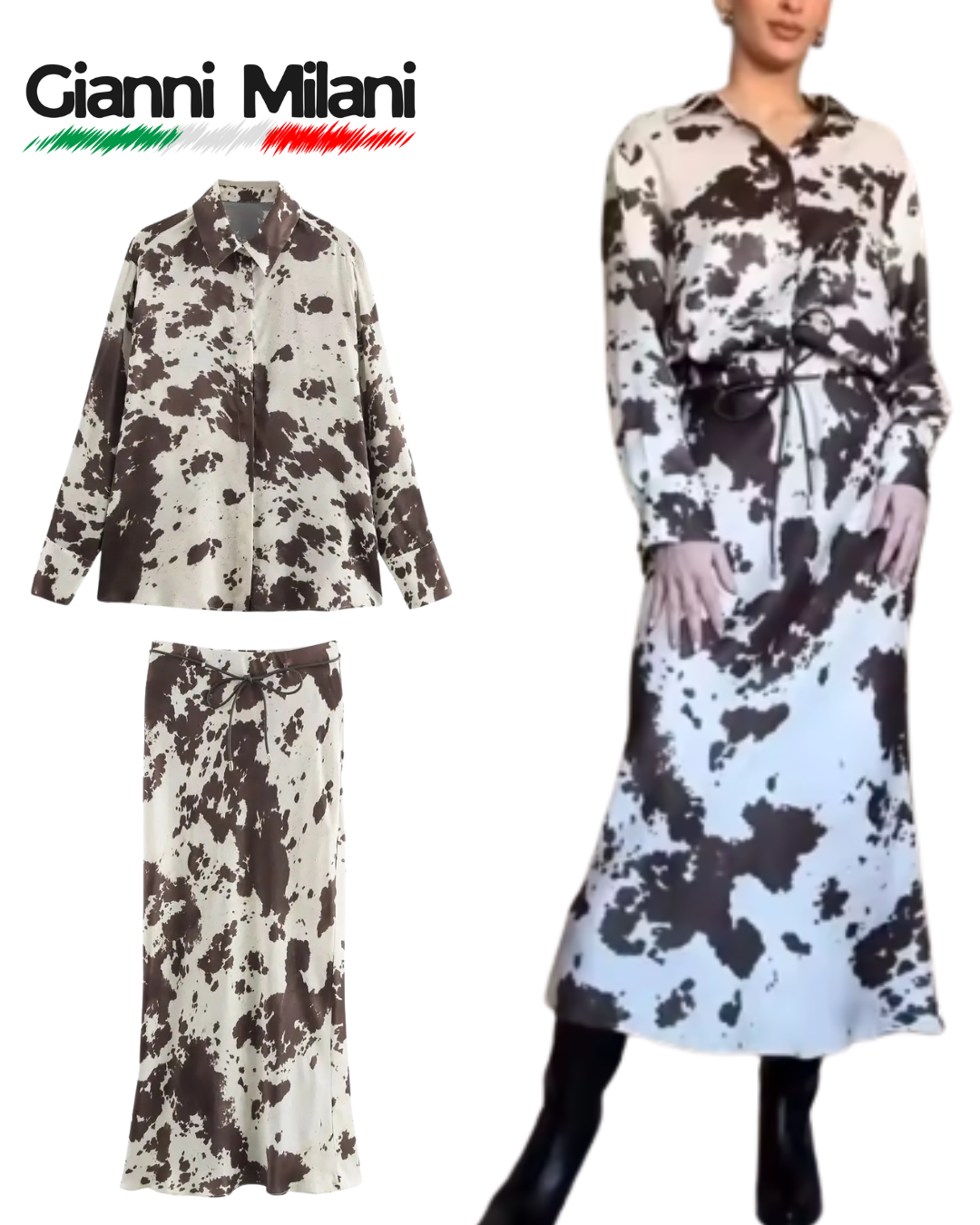 Conjunto Dálmata de Camisa de Seda y Falda Larga