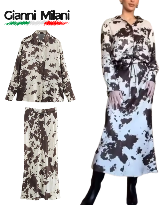 Conjunto Dálmata de Camisa de Seda y Falda Larga