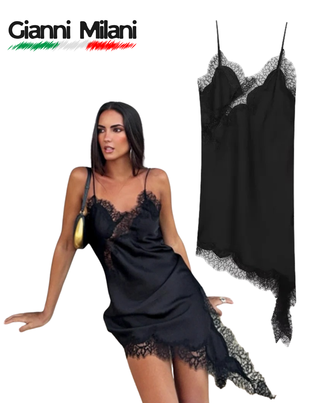 Vestido de Seda y Encaje Negro