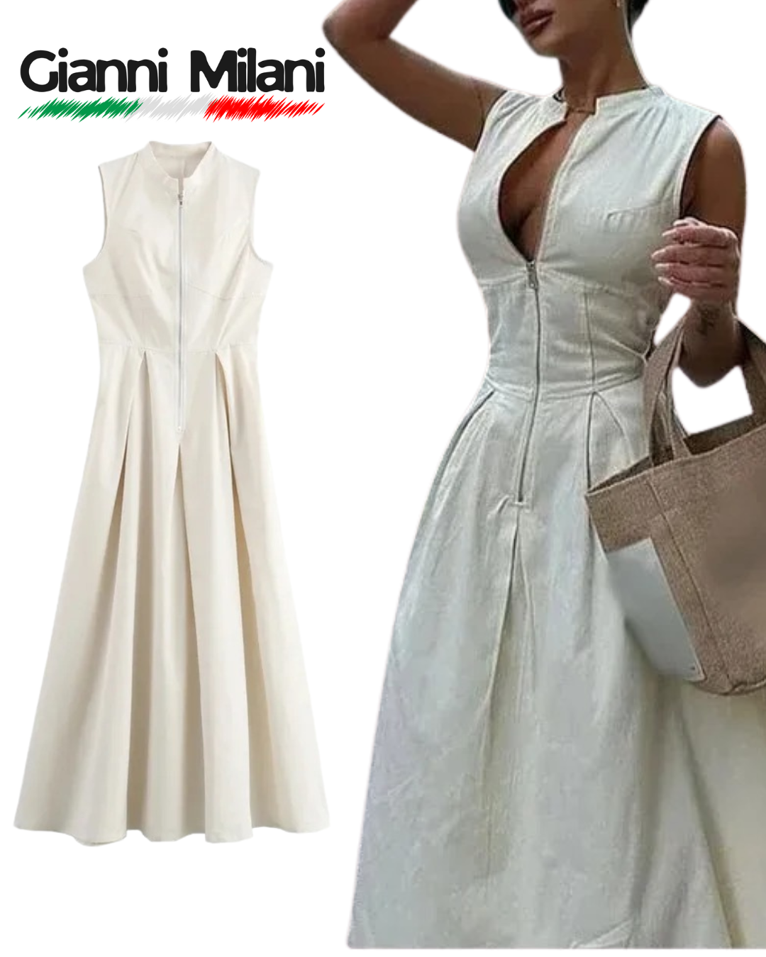 Vestido Largo Beige de Cremallera