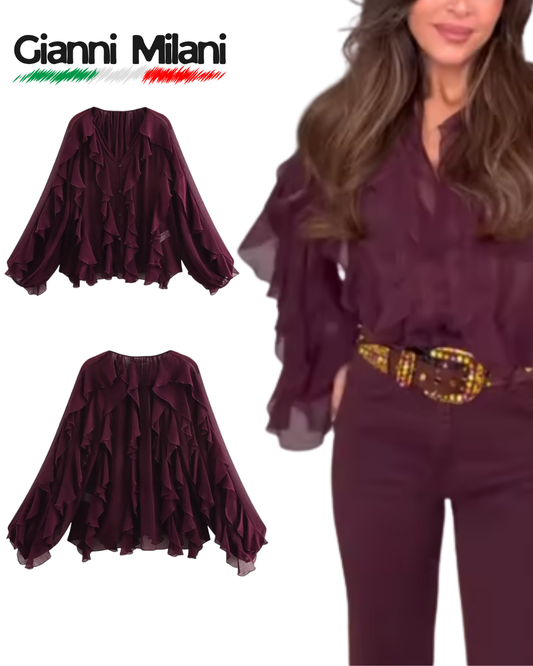 Camisa de Volantes Berenjena