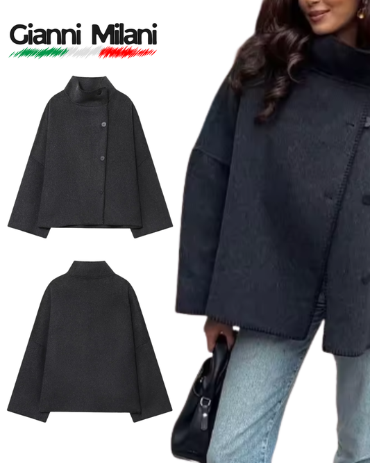 Chaqueta Bomber Abotonada de Lado Negra