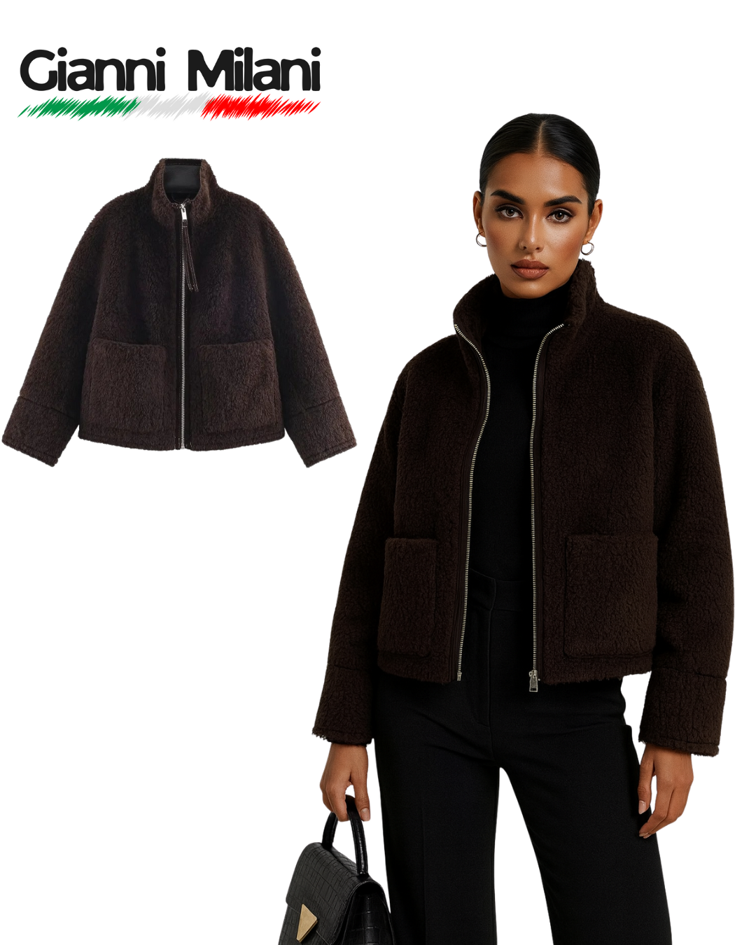 Chaqueta de Borrego con Cremallera Marrón