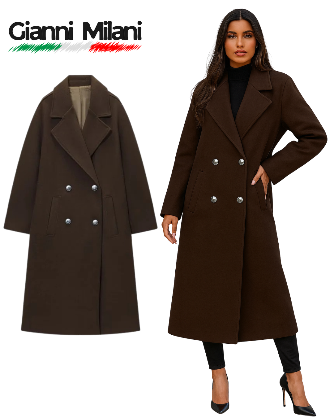 Abrigo de Paño Largo Cruzado Marrón