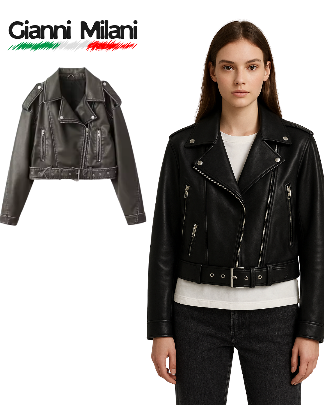 Chupa Cuero Negra Cruzada con Correa