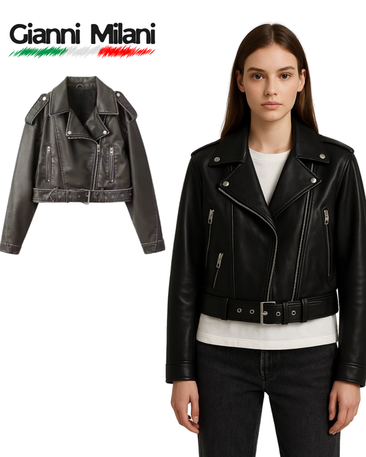 Chupa Cuero Negra Cruzada con Correa