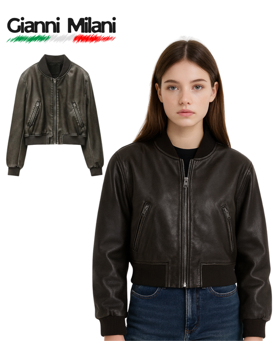 Chupa Bomber Negra Efecto Desgastada