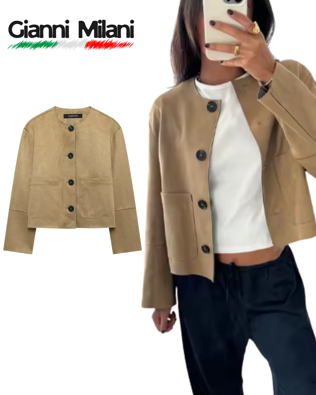 Chaqueta Ante Marrón Bomber de Botones