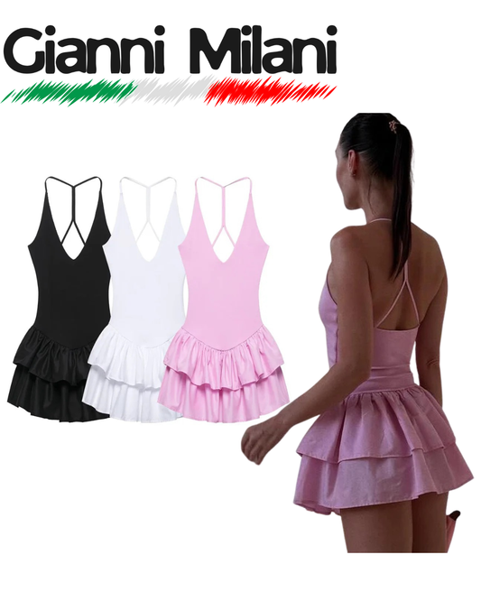 Vestido Corto Rosa con Volantes