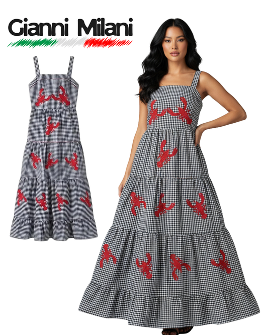 Vestido Largo de Cuadros con Estampados