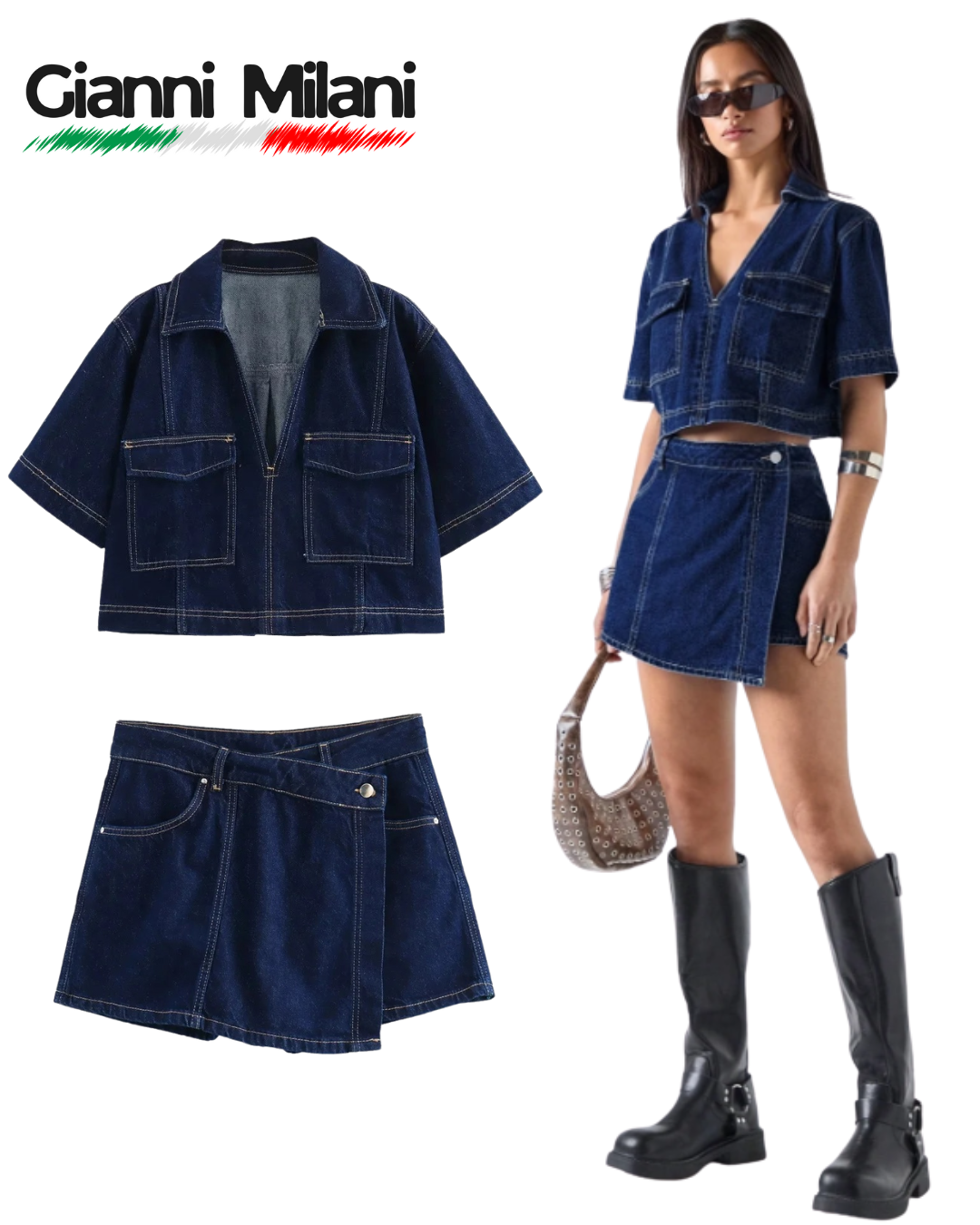 Conjunto Vaquero de Falda y Camisa