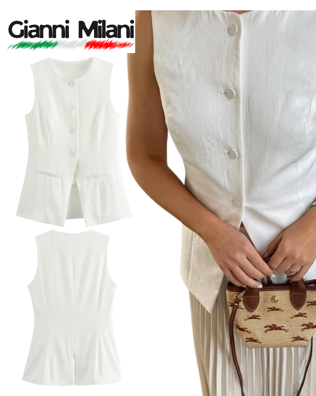 Chaleco sin Mangas Blanco Abotonado