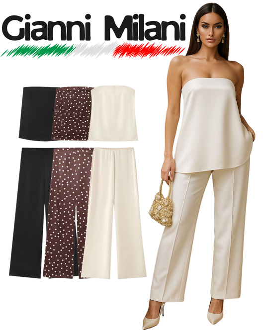 Conjunto de dos piezas compuesto por pantalón de campana y top