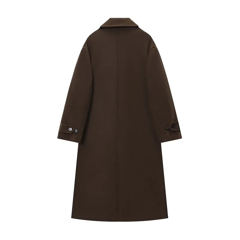 Abrigo de Paño Largo Cruzado Marrón