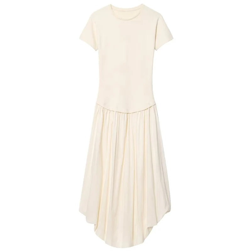 Vestido Camiseta con Falda Acampanada Beige