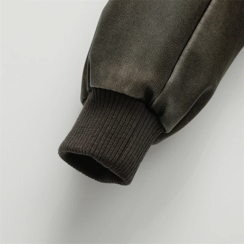 Chupa Bomber Negra Efecto Desgastada