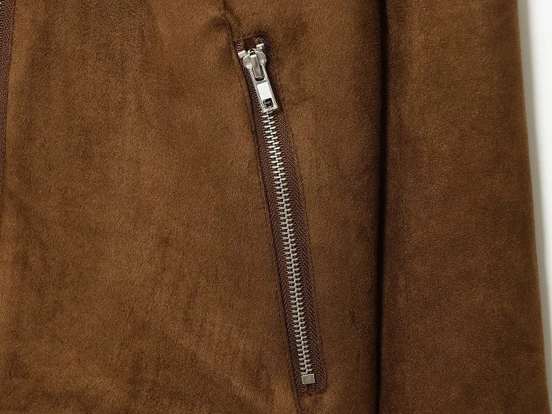 Chaqueta de Piel Marrón con Cremallera