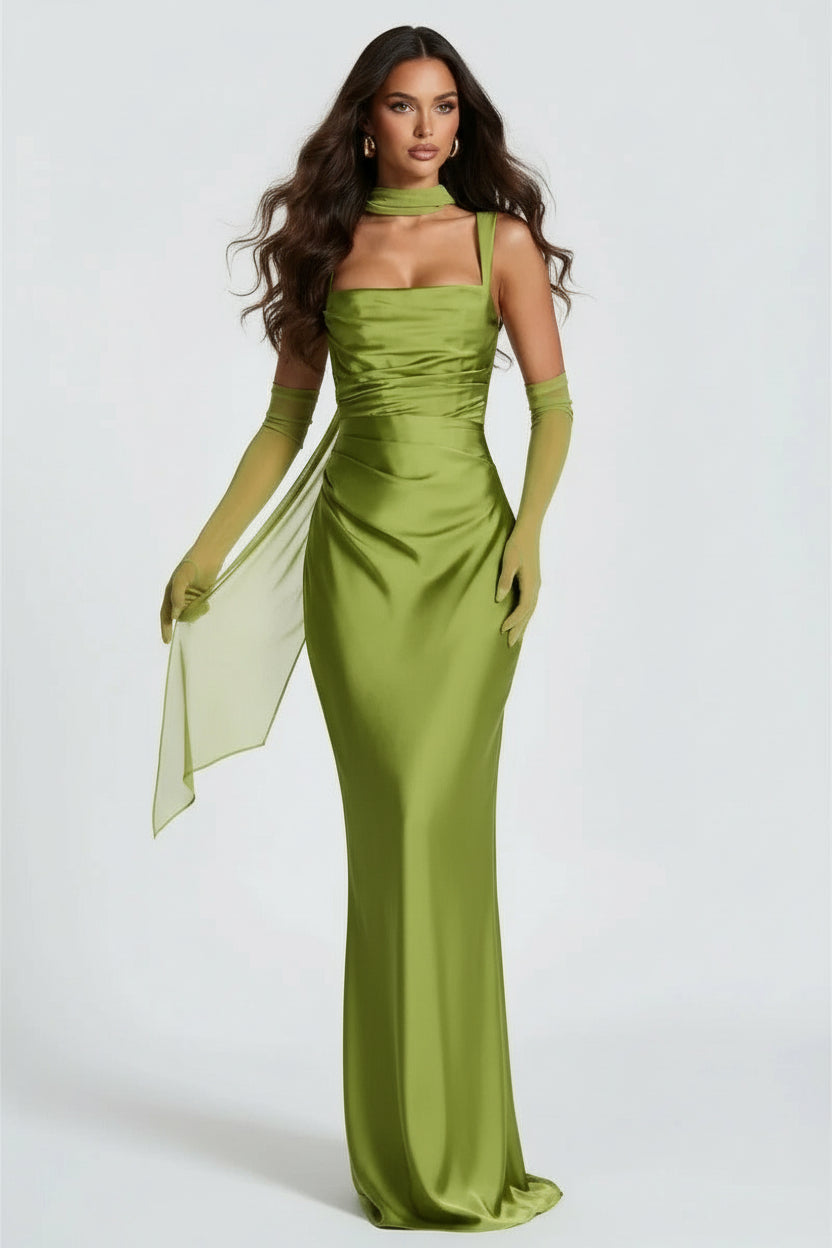 Vestido de Fiesta Largo Verde con Escote