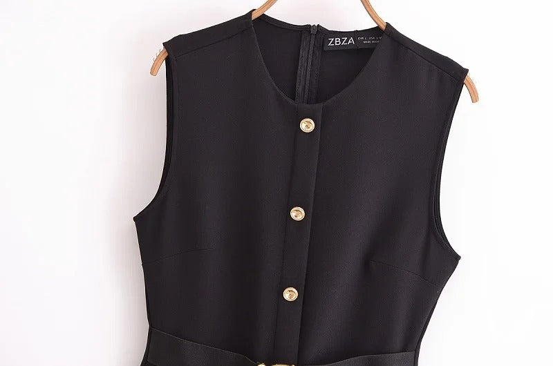 Vestido Negro Largo con Cinturón Integrado