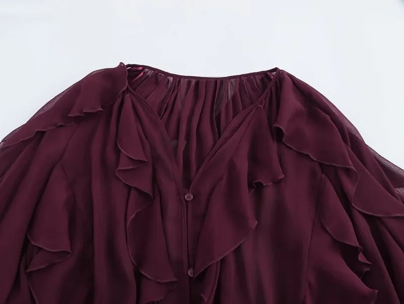 Camisa de Volantes Berenjena