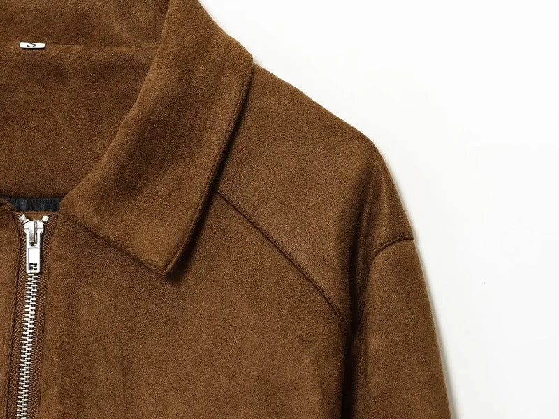 Chaqueta de Piel Marrón con Cremallera