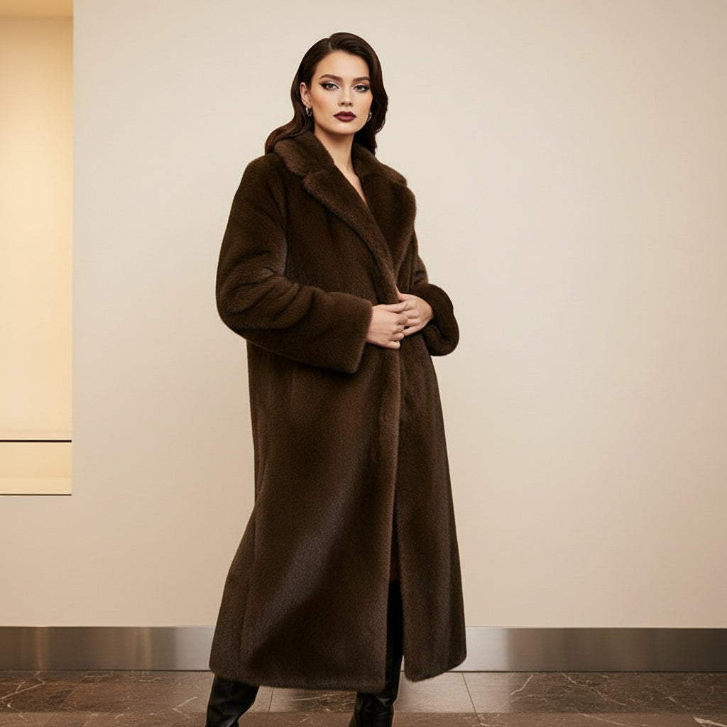 Abrigo de Pelo Marrón Largo