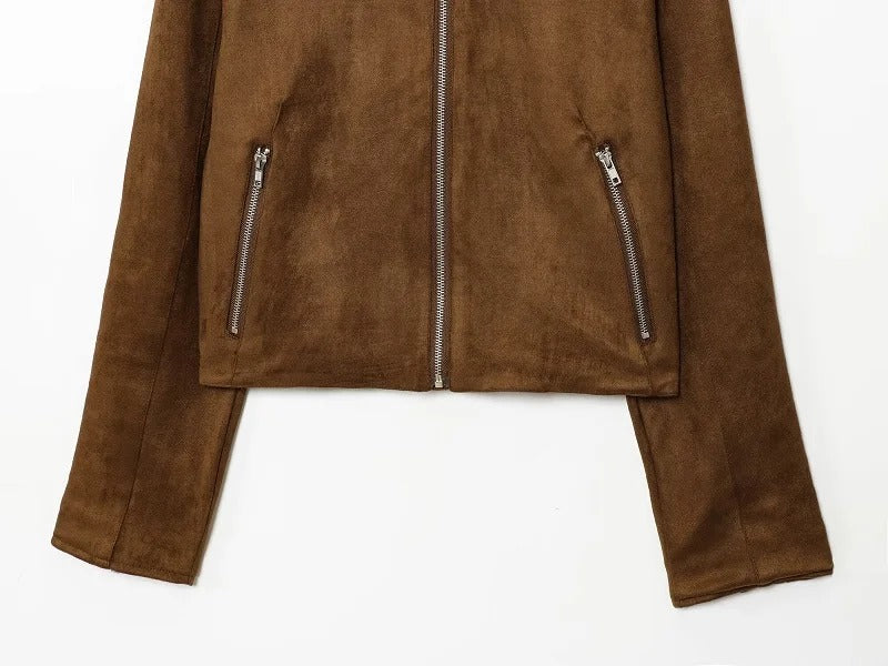 Chaqueta de Piel Marrón con Cremallera