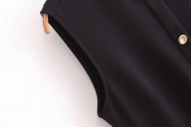 Vestido Negro Largo con Cinturón Integrado