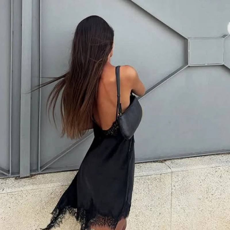 Vestido de Seda y Encaje Negro