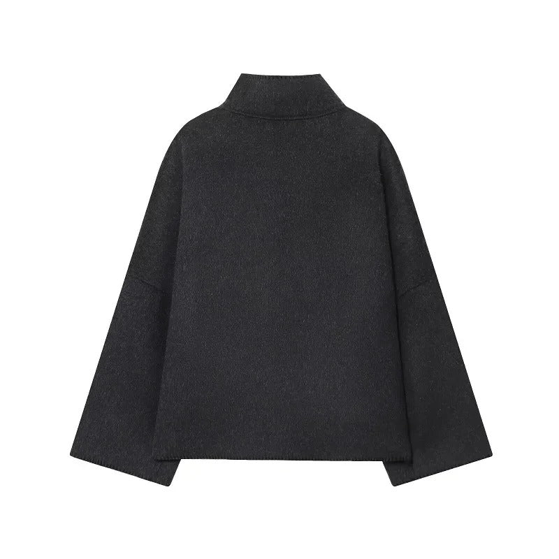 Chaqueta Bomber Abotonada de Lado Negra