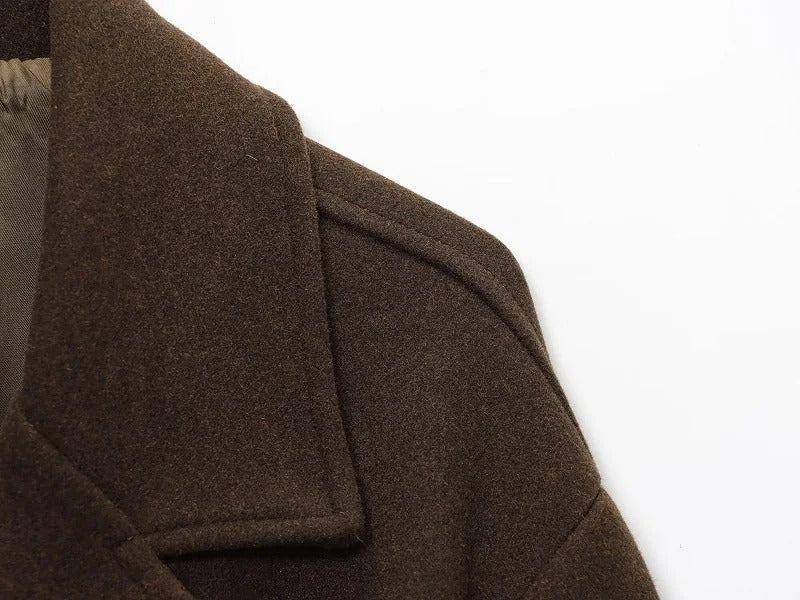 Abrigo de Paño Largo Cruzado Marrón