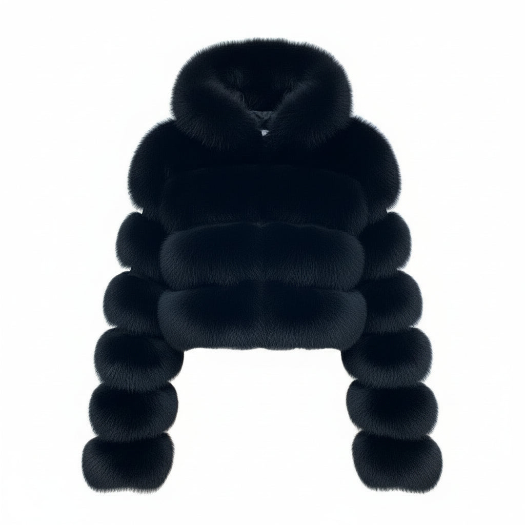 Abrigo de Pelo Negro con Capucha