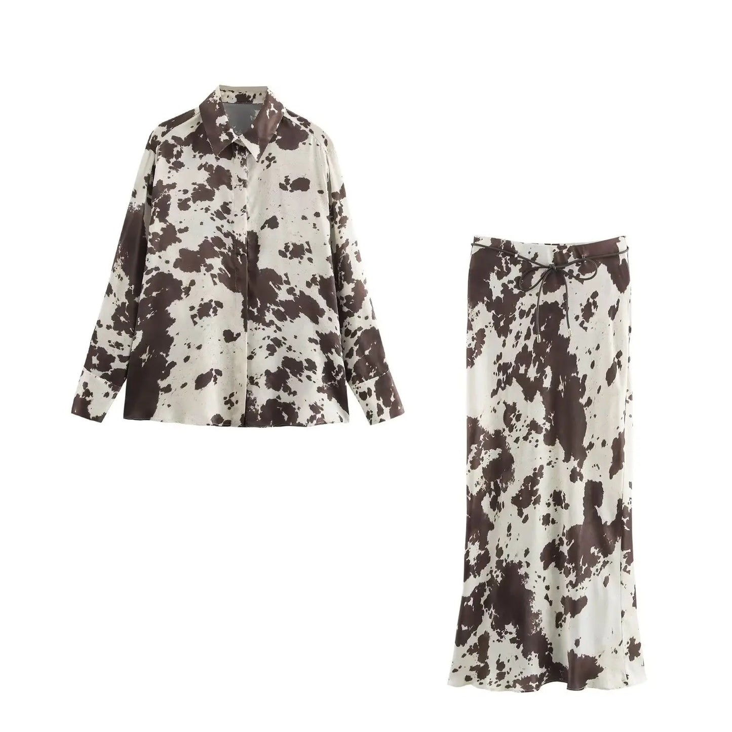 Conjunto Dálmata de Camisa de Seda y Falda Larga