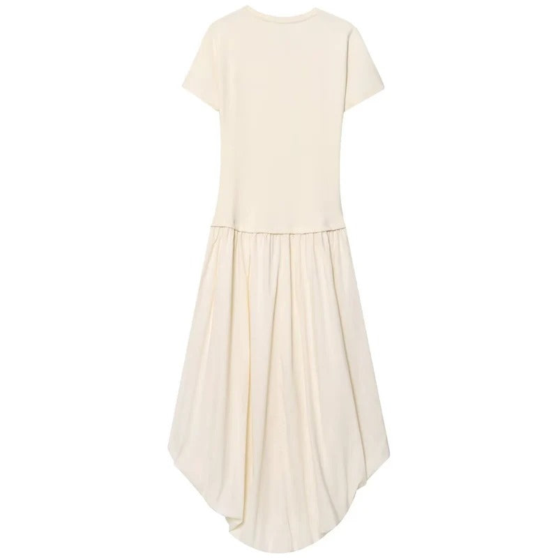 Vestido Camiseta con Falda Acampanada Beige