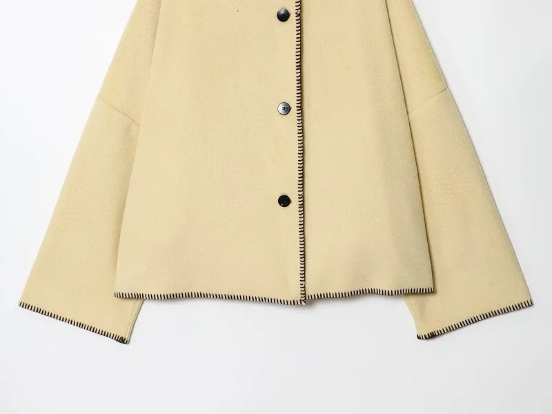 Chaqueta Bomber Abotonada de Lado Beige