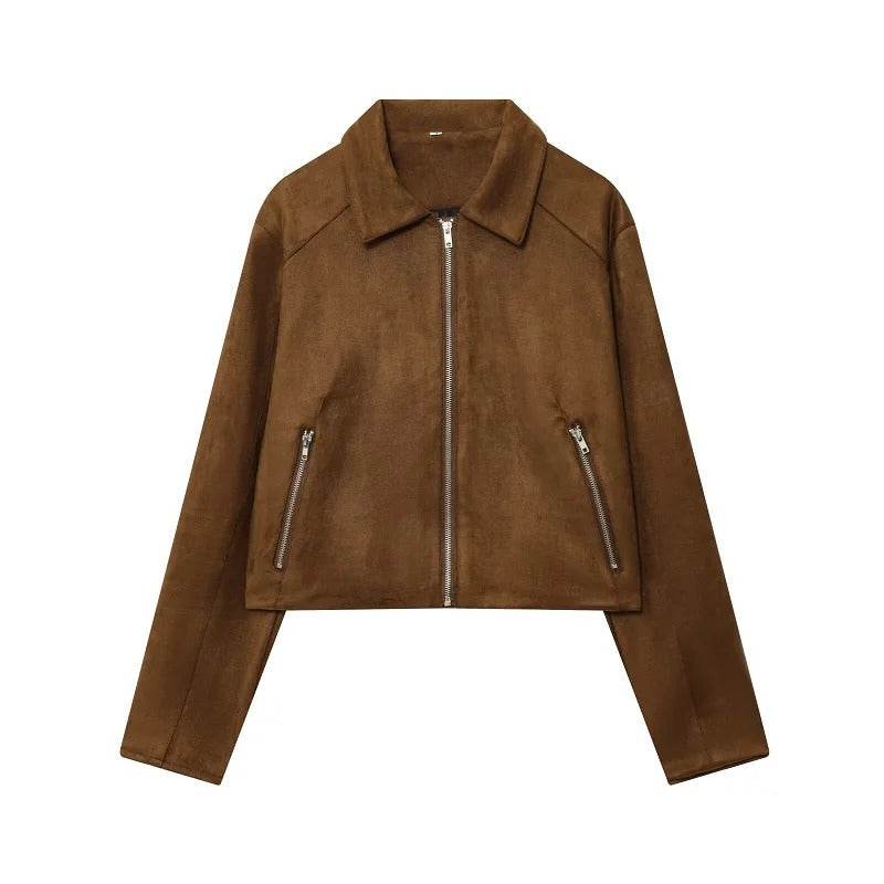 Chaqueta de Piel Marrón con Cremallera