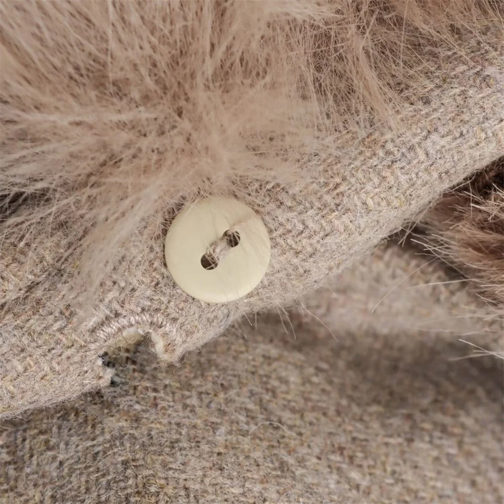 Abrigo Largo Marrón con Solapas de Pelo