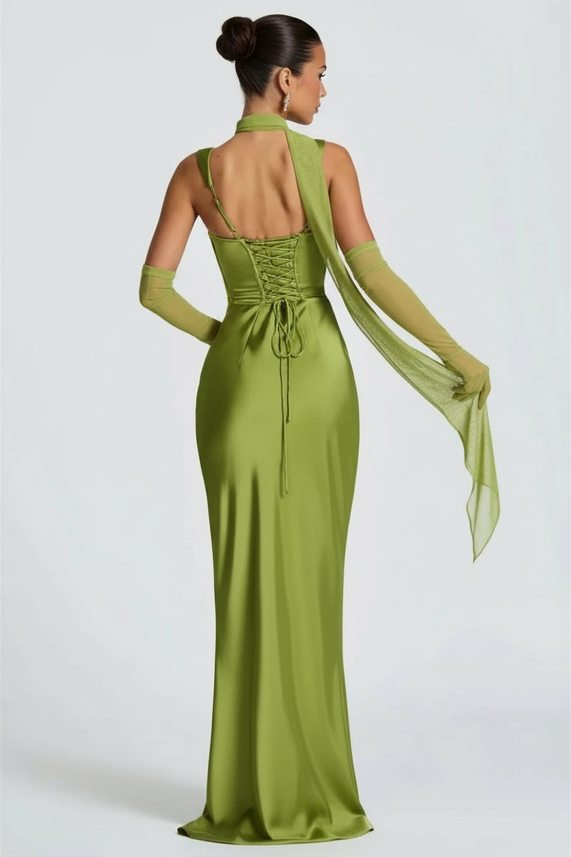 Vestido de Fiesta Largo Verde con Escote