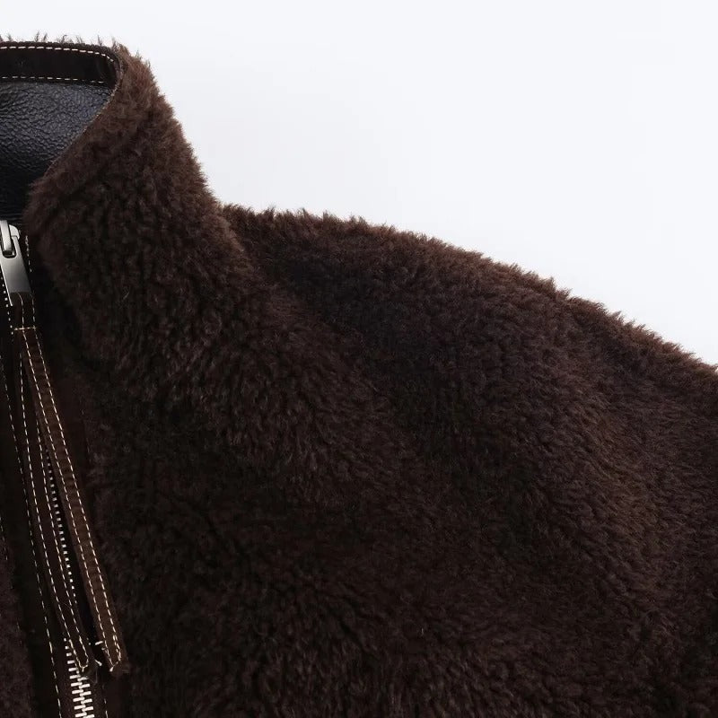 Chaqueta de Borrego con Cremallera Marrón