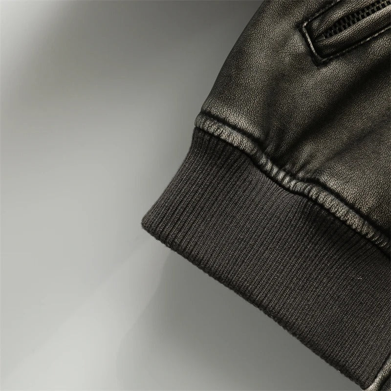 Chupa Bomber Negra Efecto Desgastada