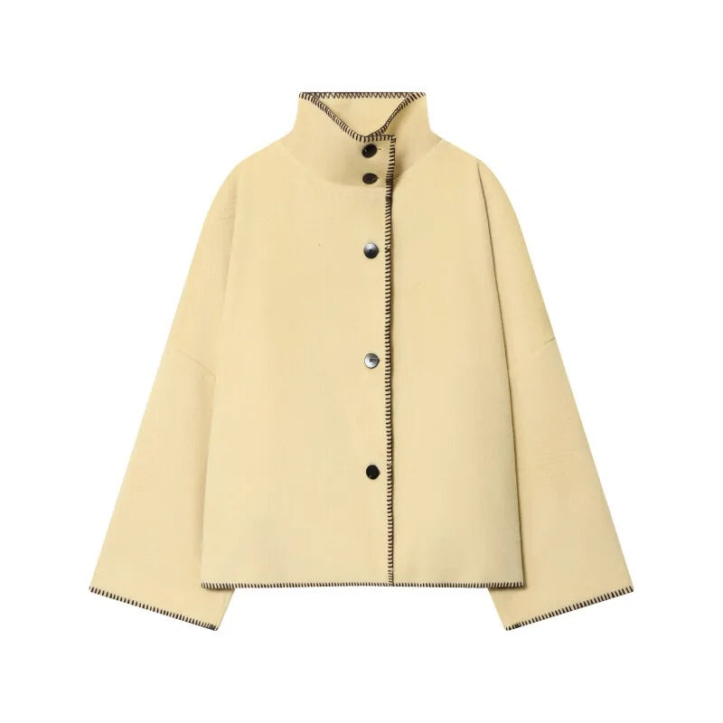 Chaqueta Bomber Abotonada de Lado Beige